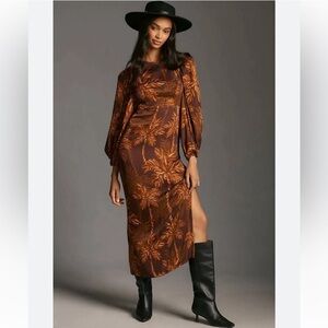 Farm Rio Long-Sleeve Low-Back Printed Midi Dress Size Large NWT